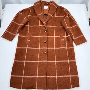 NWT Old Navy Relaxed Overcoat Poly Wool Womens 1X Soft Rust Plaid Oversized Coat